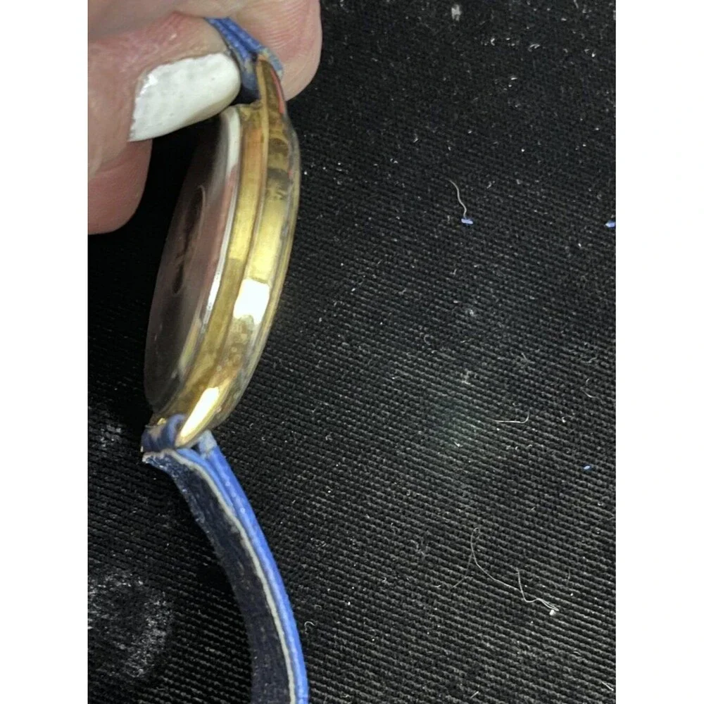 Ronica Gold Rhinestone Watch Blue Leather New Battery